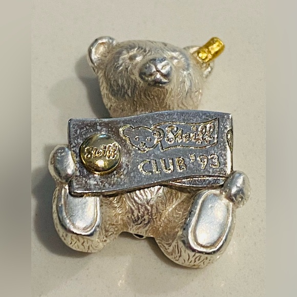1993 Steiff Club Sterling Silver/Gold Teddy Bear Pin - Picture 3 of 7